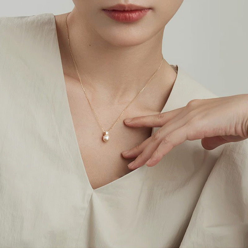 S925 Pure Clavicle Chain Shijia Pearl Pendant Minority Simple High-Grade Necklace
