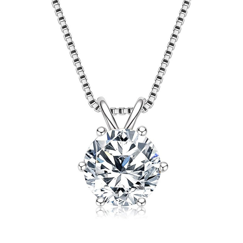 Classic Six-Claw 11 Karat Moissanite Necklace Female S925 Sterling Silver Clavicle Ladies' Pendant Non-Fading
